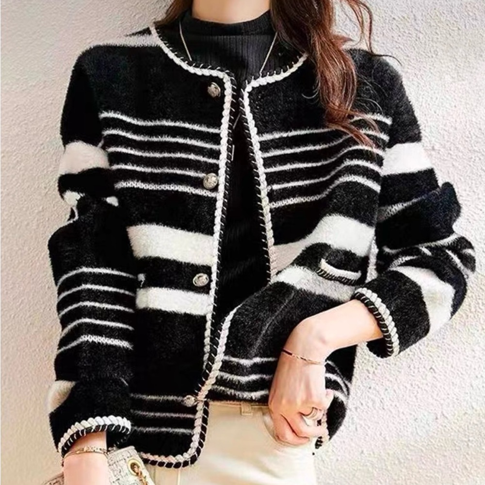 Striped Imitation Mink Fleece Cardigan